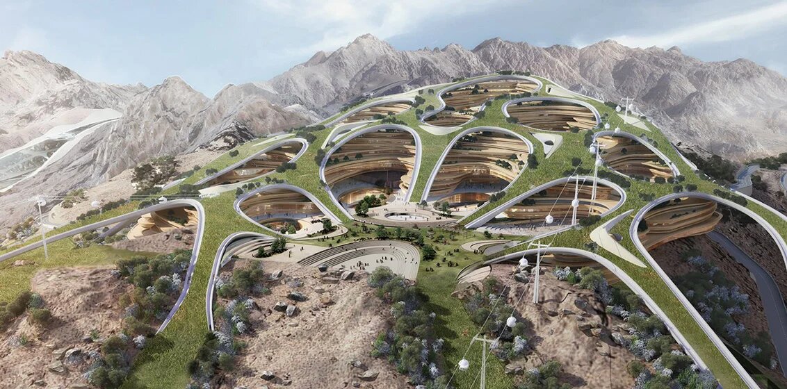 Maquette des pistes de ski dans le désert montagneux de Trojena, en Arabie saoudite (capture d’écran)