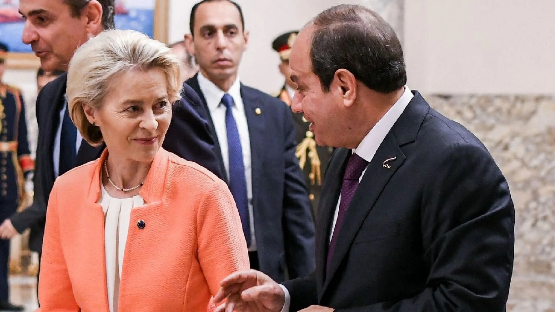 Egyptian President Abdel Fattah al-Sisi meeting European Commission President Ursula von der Leyen in Cairo in March 2024 (AFP)