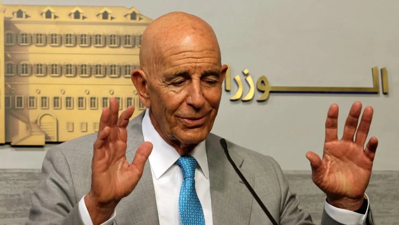 US special envoy for Syria Tom Barrack gives a press conference after his meeting with Lebanon's prime minister at the government palace in Beirut on 21 July 2025 (Anwar Amro/AFP) 