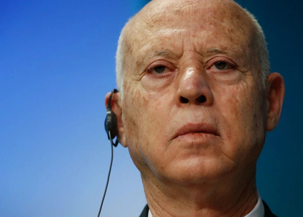 Tunisia's President Kais Saied takes part in a meeting on the second day of a European Union (EU) African Union (AU) summit at The European Council Building in Brussels on February 18, 2022 (AFP)