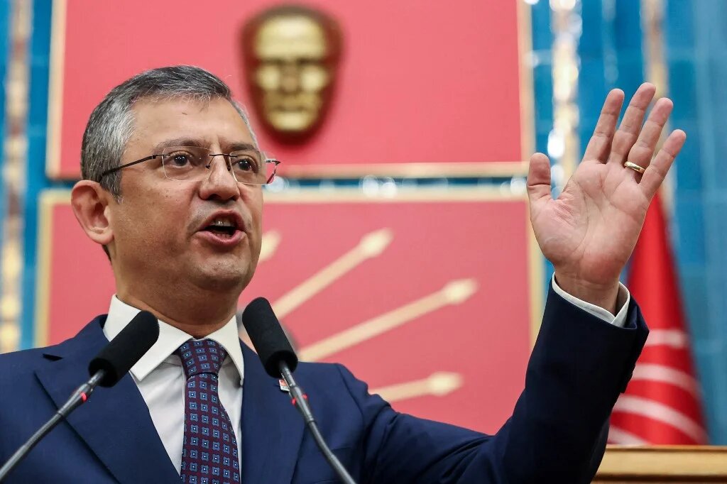 CHP leader Ozgur Ozel gestures as he addresses a speech at the Turkish Grand National Assembly on 14 November, 2023 (Adem Altan/AFP)