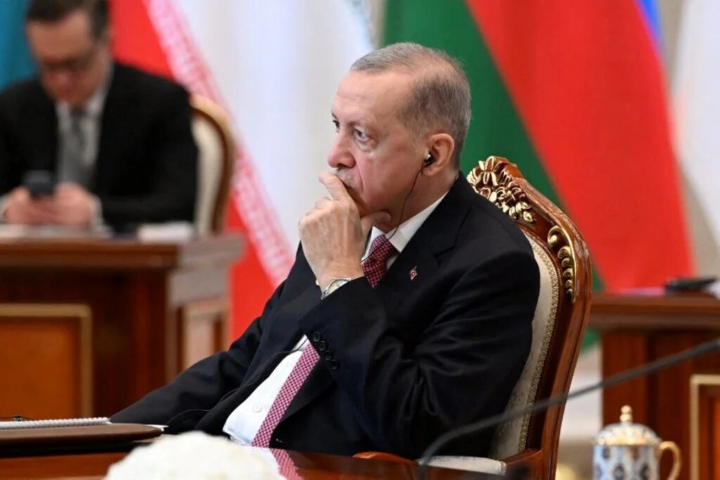 This handout photograph taken and released by Uzbekistan's Presidential Press Service on November 9, 2023 shows Turkey's President Tayyip Erdogan attending the 16th Economic Cooperation Organization Summit in Tashkent. (AFP)