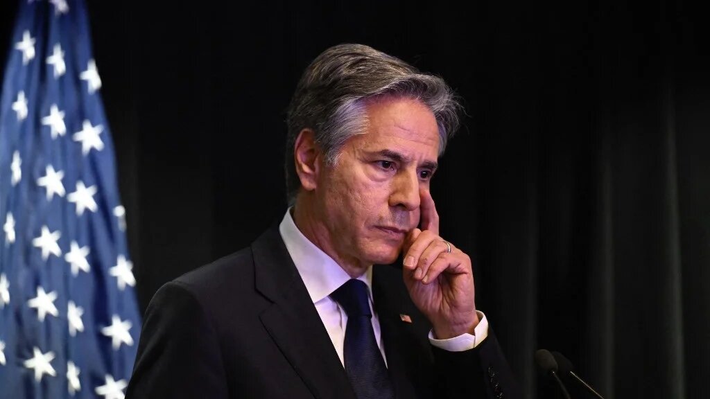 US Secretary of State Antony Blinken during a press conference at the US embassy in Beijing on 26 April 2024 (Wang Zhao/AFP)