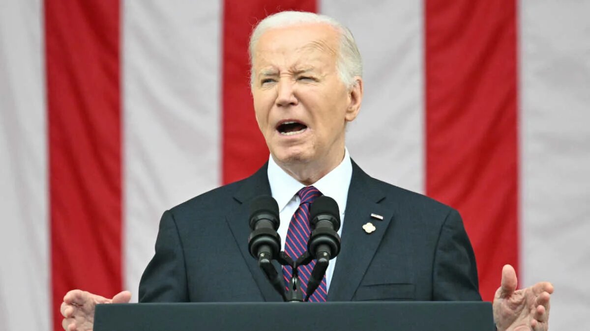 US President Joe Biden speaks on Memorial Day at Arlington National Cemetery in Arlington, Virginia, on 27 May.