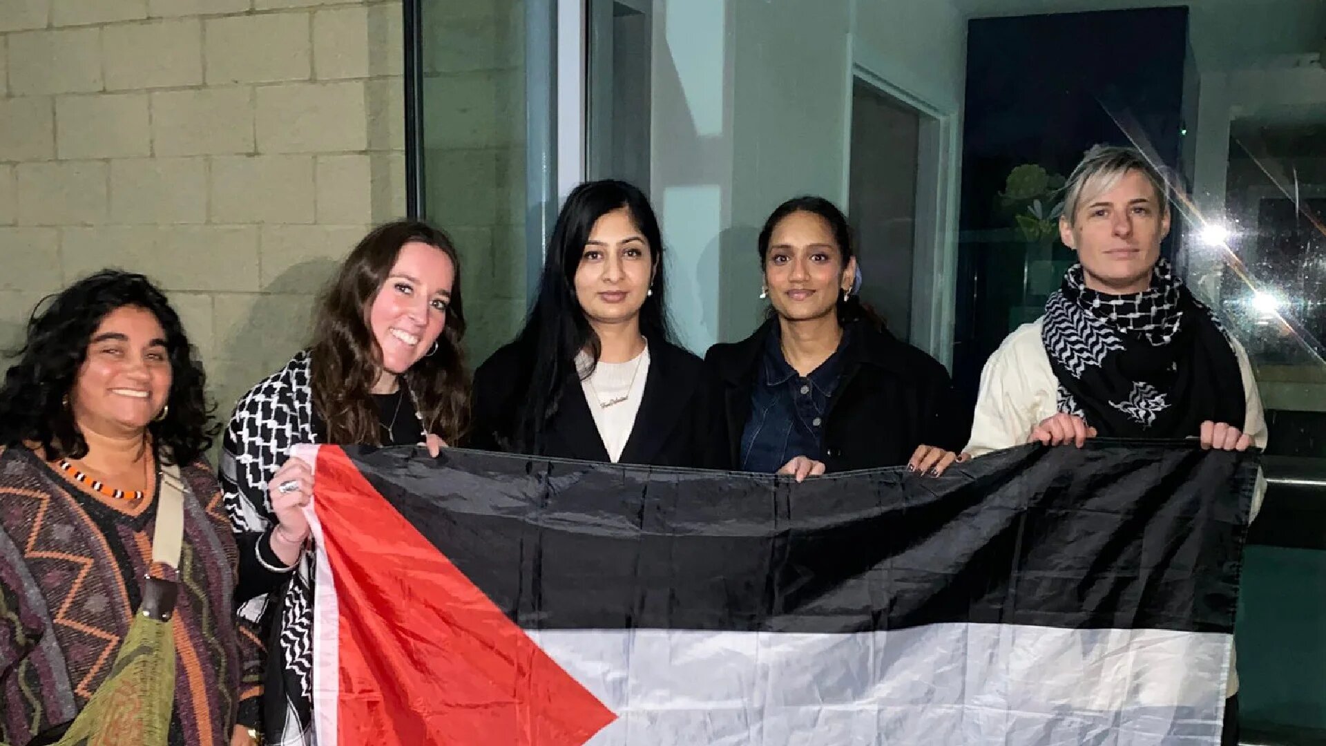 MP Zarah Sultana stands with friends and supporters of the hunger strikers outside HMP Bronzefield (Supplied)