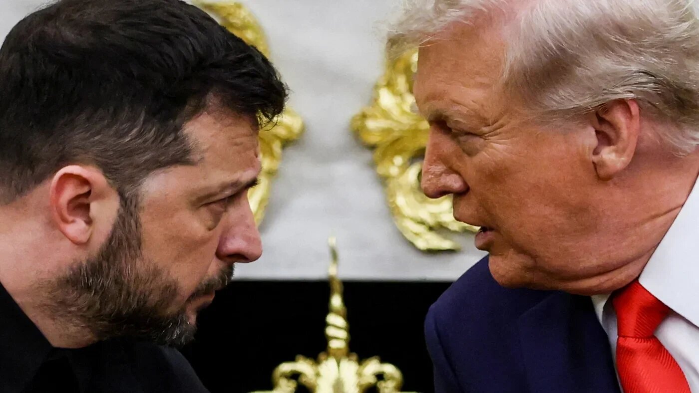 Donald Trump and Volodymyr Zelensky meet at the Oval Office of the White House, amid negotiations to end the Russian war in Ukraine, 18 August 2025 (Reuters/Kevin Lamarque)