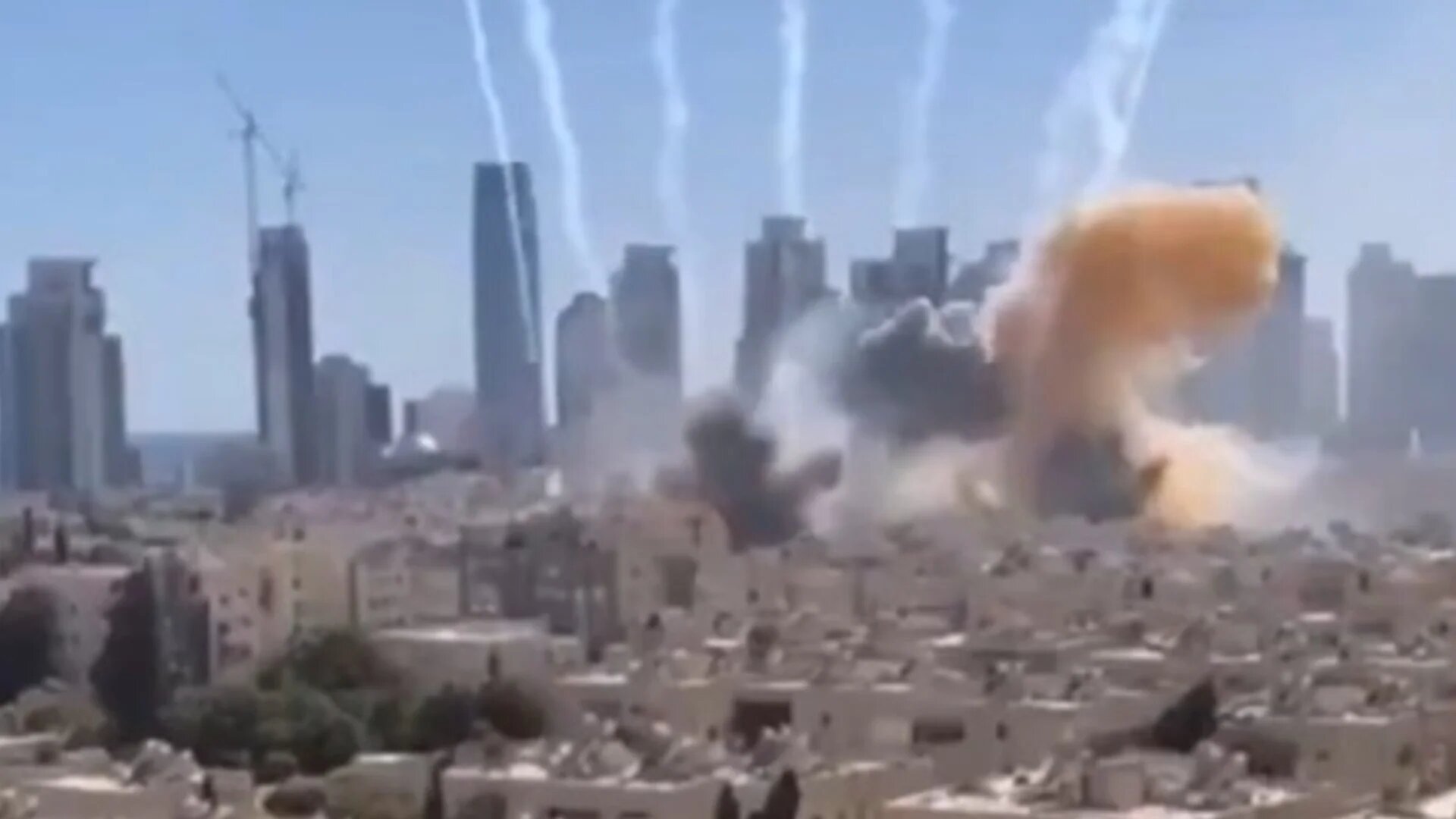 An AI-generated video purports to show Iranian missiles raining down on Tel Aviv in Israel (X/Screengrab)