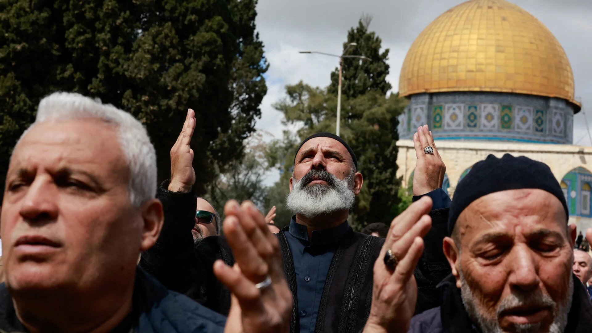 Worshippers pray at al-Aqsa on the first Friday of the holy month of Ramadan (Reuters)