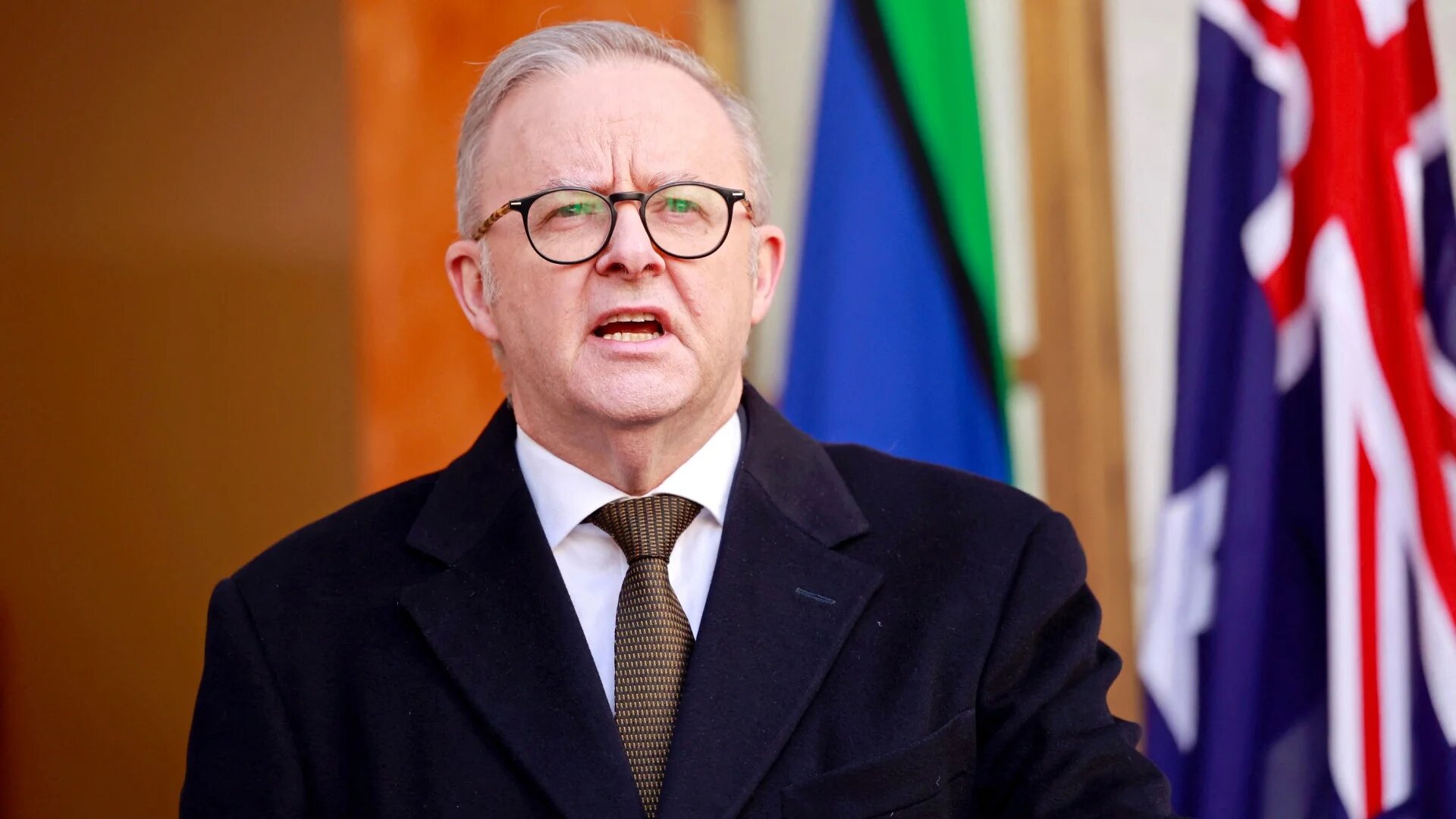 Australia’s Prime Minister Anthony Albanese speaks during a press conference in Canberra on 11 August 2025 (Hilary Wardhaugh/AFP)