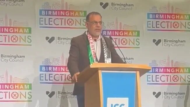 Ayoub Khan speaks to the media after winning the seat of Birmingham Perry Barr by the slim majority of 507 votes (Screengrab)