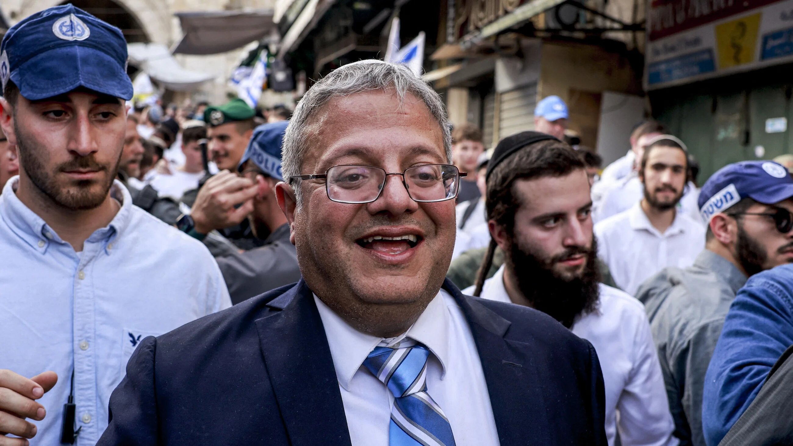 Israeli National Security Minister Itamar Ben Gvir walks through the Old City of Jerusalem on 26 May 2025 (Menahem Kahana/AFP)