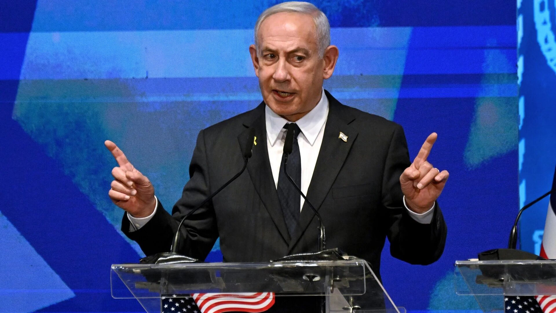 Israeli Prime Minister Benjamin Netanyahu speaks to members of a bipartisan delegation of American legislators at the Foreign Ministry in Jerusalem on 15 September 2025 (Debbie Hill/AFP)