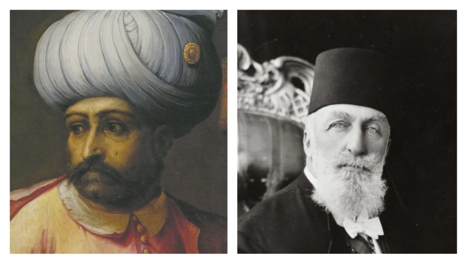 Le premier calife, Sélim Ier (1470-1520), qui accède au pouvoir en 1512, et le dernier calife, Abdülmecid II (1868-1944), qui est déposé en 1924 (Creative Commons)
