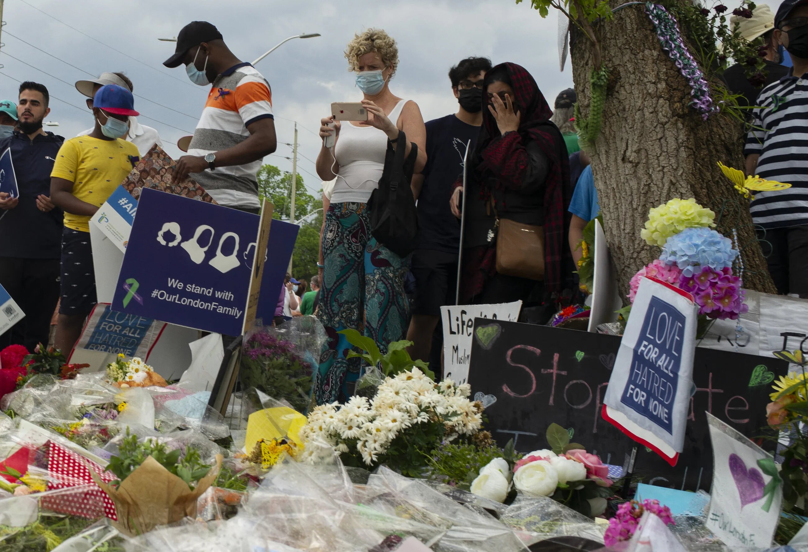Members of the Muslim community and supporters gather for a multi-faith "March to End Hatred" on 11 June 2021 in London, Ontario, Canada.