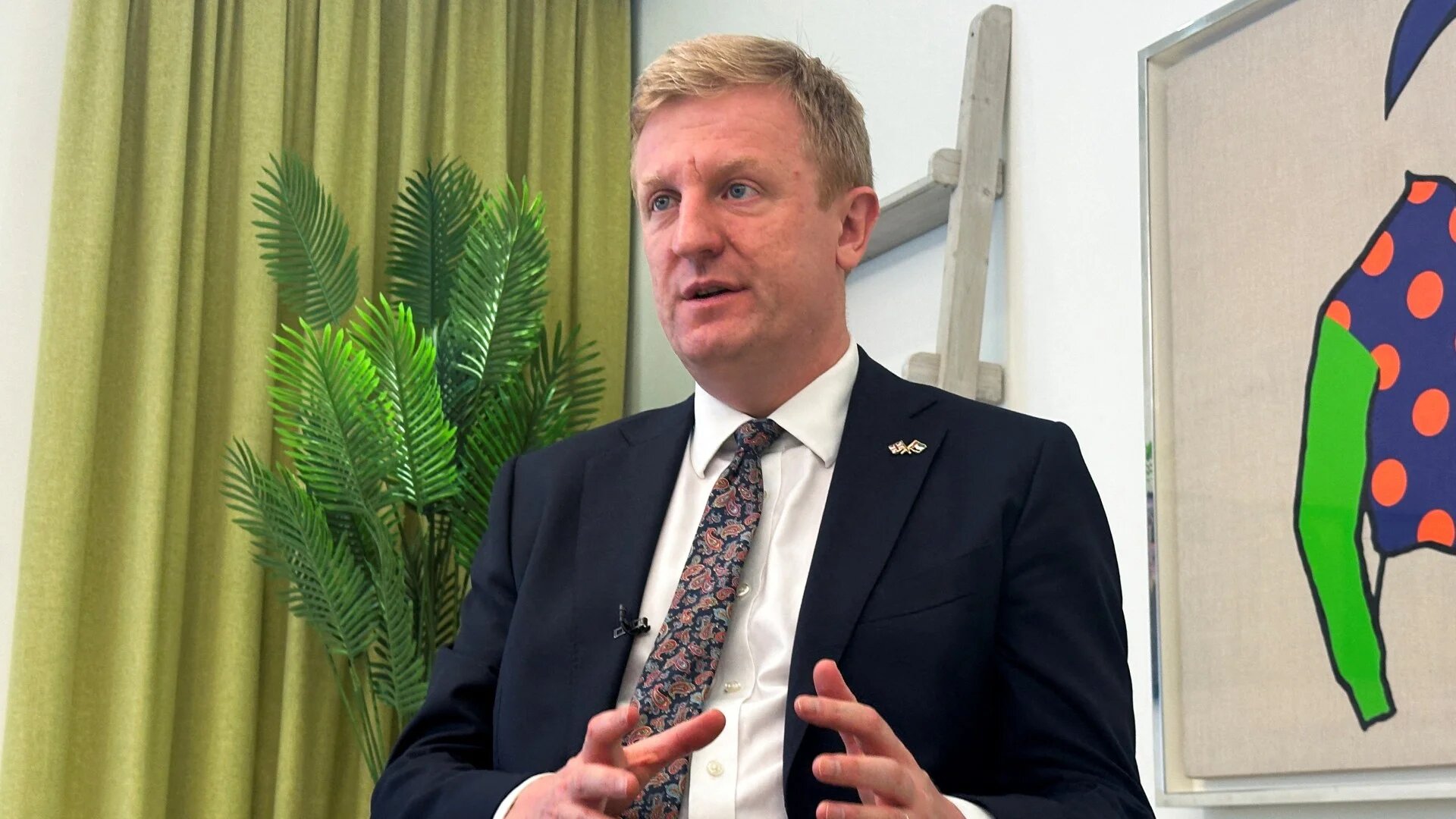 British Deputy Prime Minister Oliver Dowden speaks during a visit to Abu Dhabi in February (Reuters/Abdelhadi Ramahi)