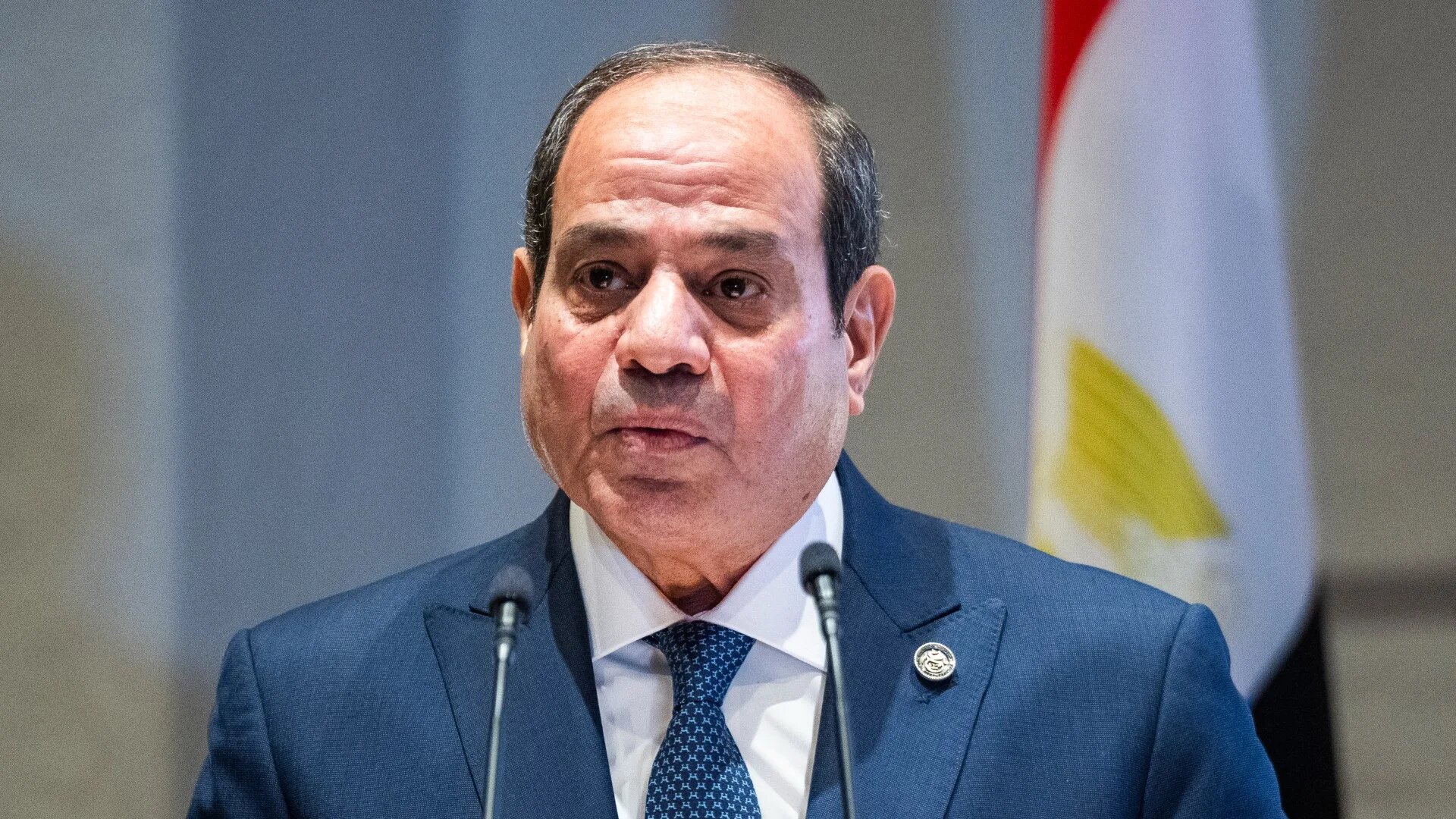 Egyptian President Abdel Fattah el-Sisi addresses guests at a business forum in Copenhagen, Denmark, on 6 December 2024 (AFP)