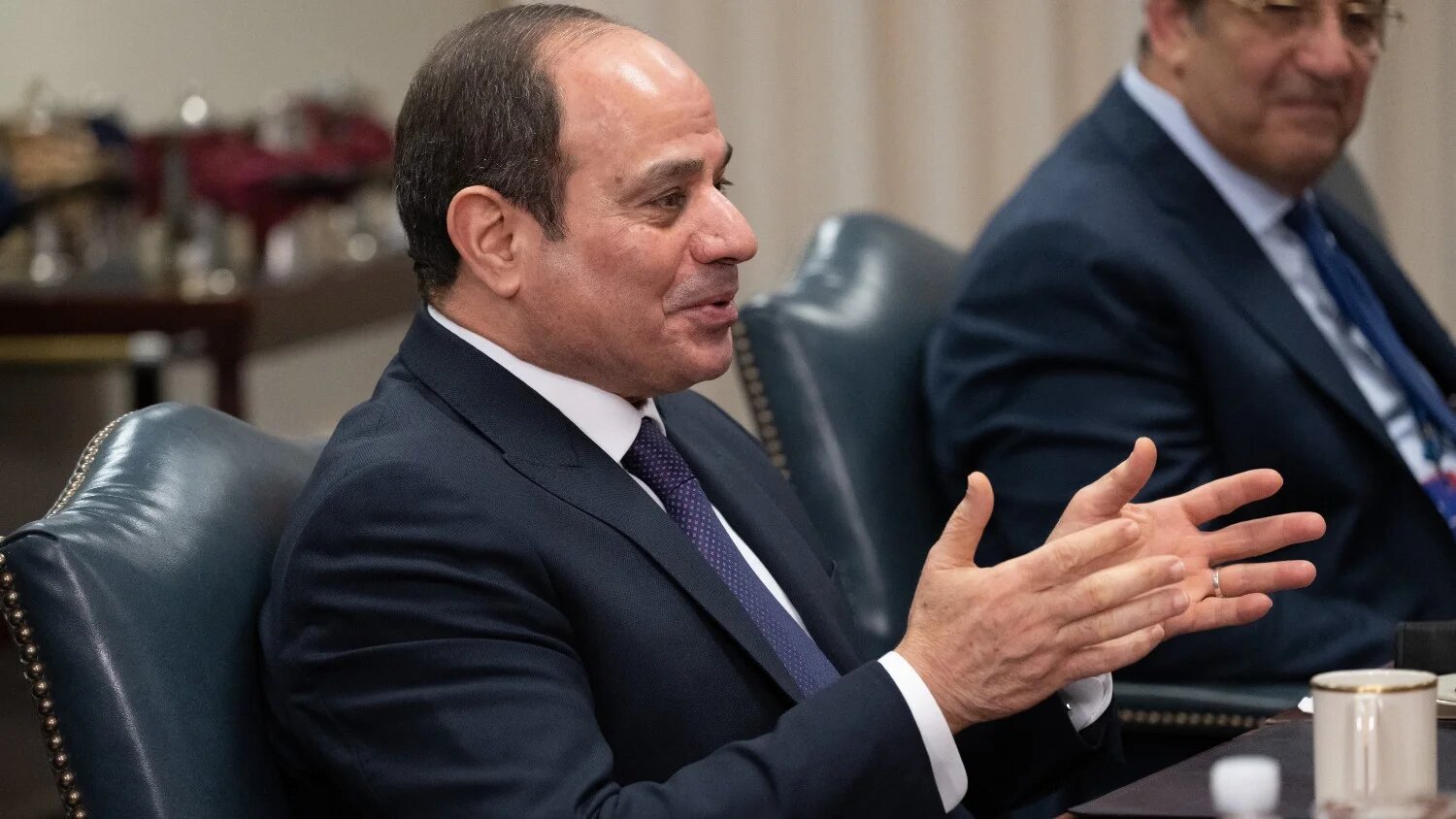 Egyptian President Abdel Fattah El-Sisi meets with US Secretary of Defense Lloyd Austin at the Pentagon in Washington on 14 December 2022.