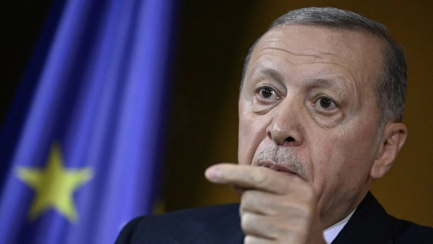 Turkish President Recep Tayyip Erdogan speaks during a joint press conference with the German Chancellor (unseen) in Berlin on 17 November 2023.