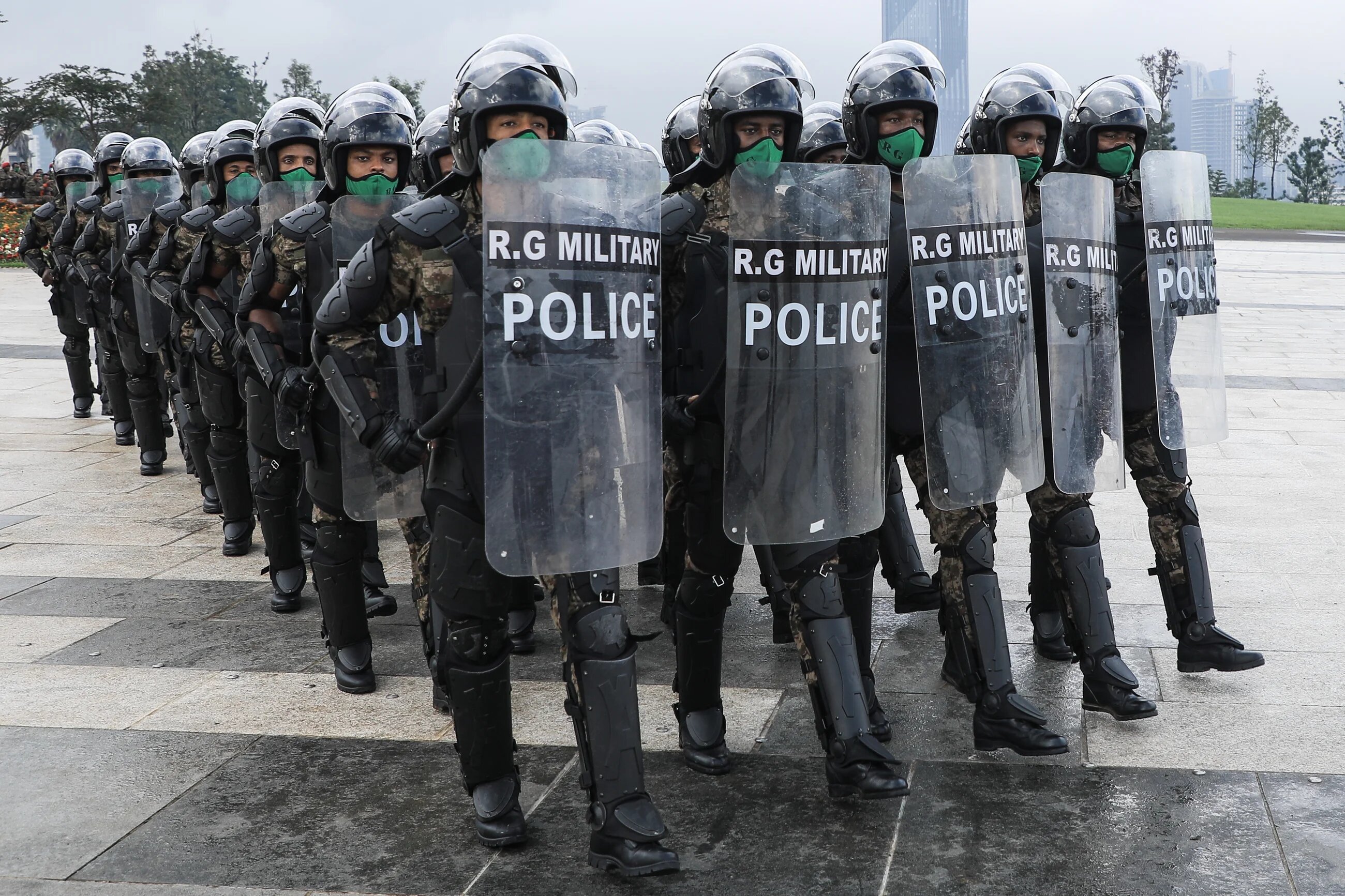 Personnel of Ethiopia's police walk before the inauguration ceremony of Sheger park in Addis Ababa, Ethiopia on 10 September 2020.