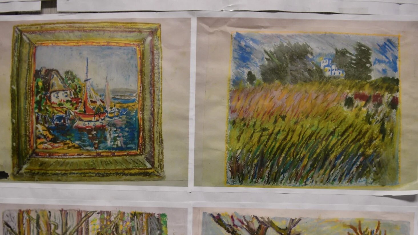 Detainee paintings hanging on the wall of the library in "Camp Echo" detention facility in Guantanamo Bay, Cuba, on 9 April 2014.