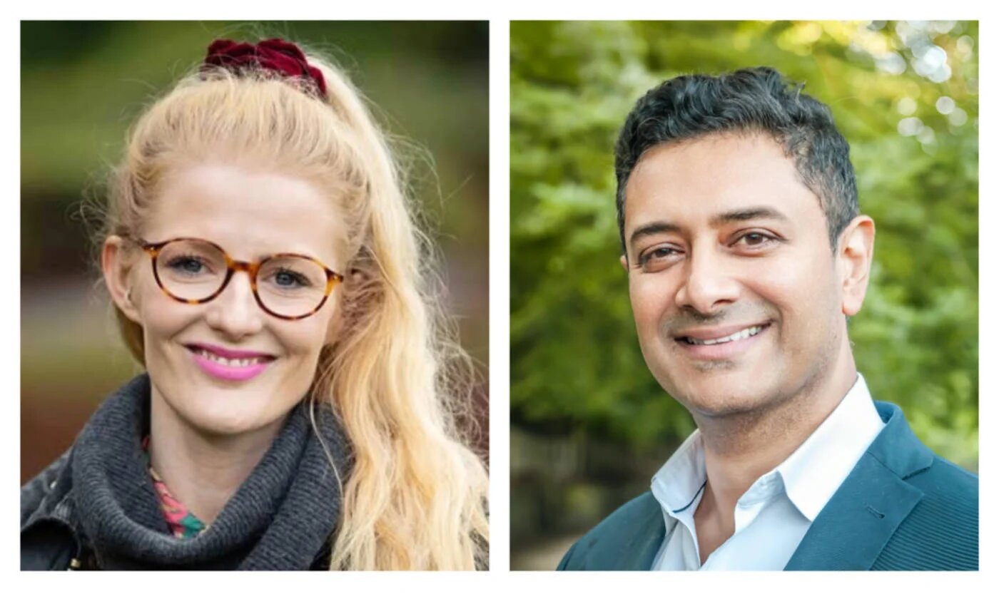 Hannah Spencer (L) leads the Green party on Trafford council. (Green Party) Fesl Reza-Khan (R) is the party's international coordinator. (Supplied)