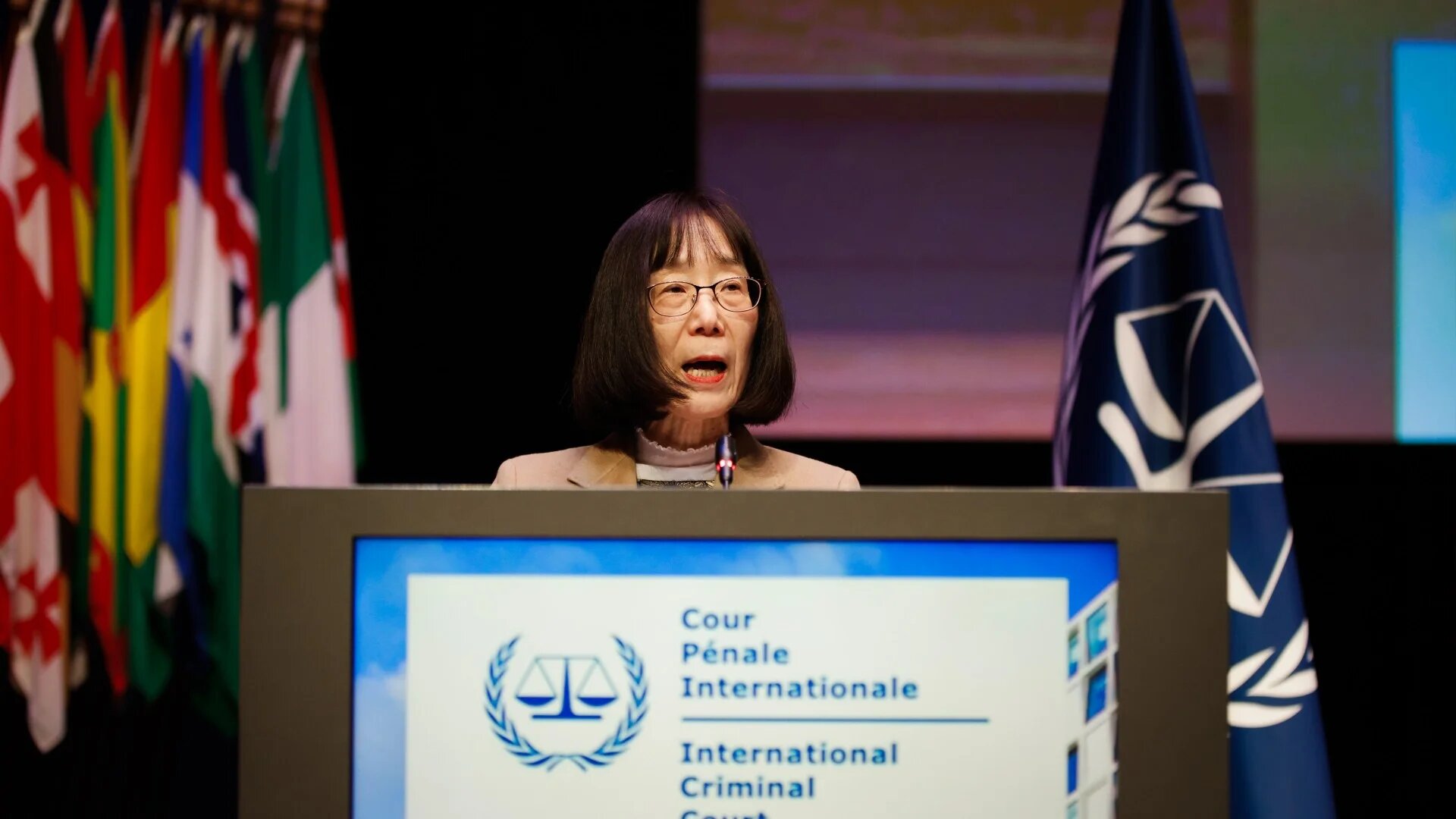 ICC President Tomoko Akane speaking at the World Forum in The Hague, Monday 1 December 2025 (ICC photo gallery)