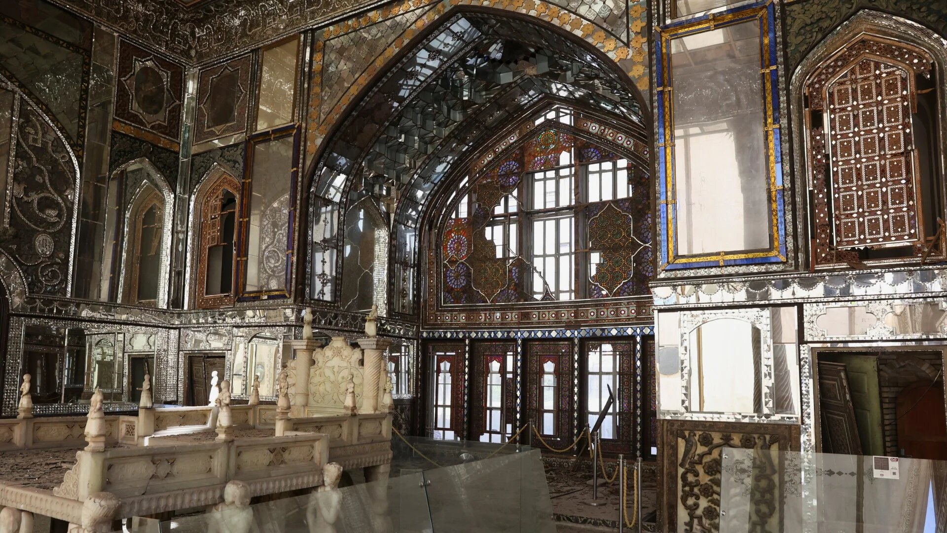 Debris at Golestan Palace after it was damaged in an Israeli and US strike in Tehran, Iran, 3 March 2026 (Majid Asgaripour/WANA via Reuters)