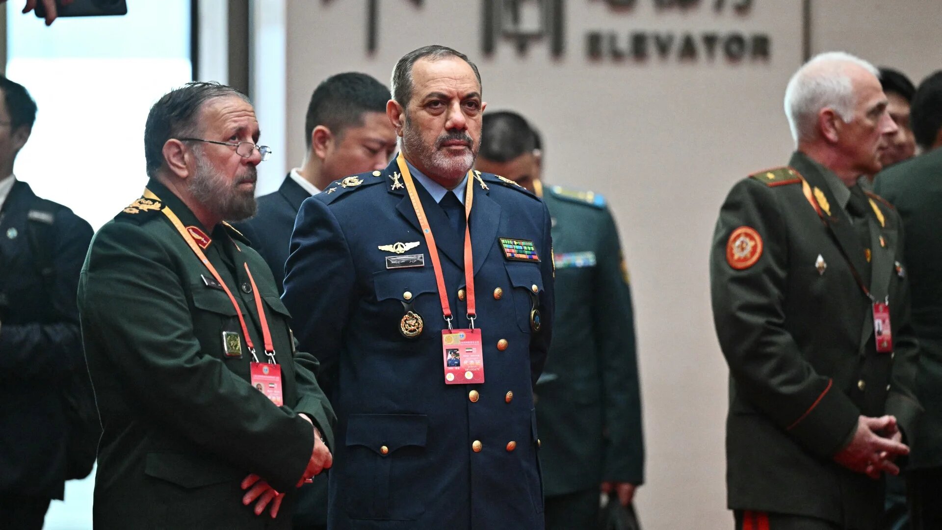 Iran's Defence Minister Aziz Nasirzadeh (centre) in Qingdao in eastern China's Shandong province on 26 June 2025. Nasirzadeh was killed in Tehran on Saturday (AFP/Pedro Pardo)