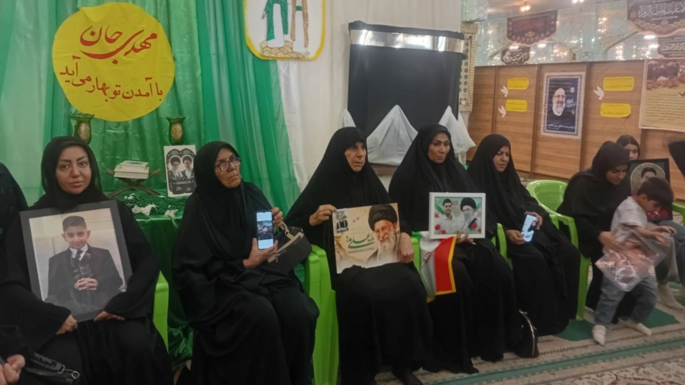 The mother of 12-year-old Ilya Khatami (far left) sits with other mourning mothers of victims killed in a US attack on Lamerd, Iran (Julia Kassem/MEE) 