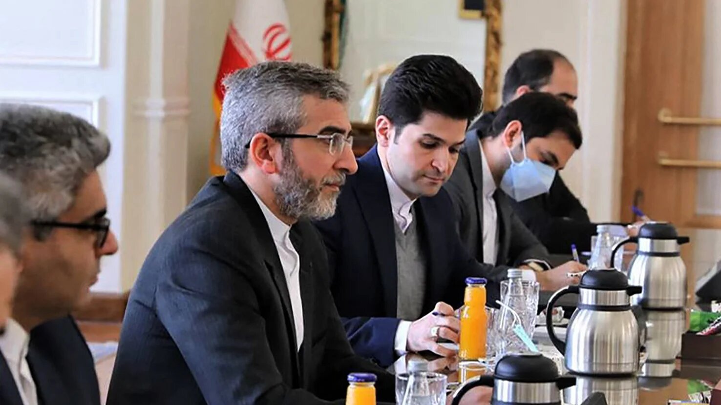 Iran's nuclear negotiator Ali Bagheri Kani (2nd L) in a meeting with Deputy Secretary General of the European External Action Service in the capital Tehran on 27 January 2022.