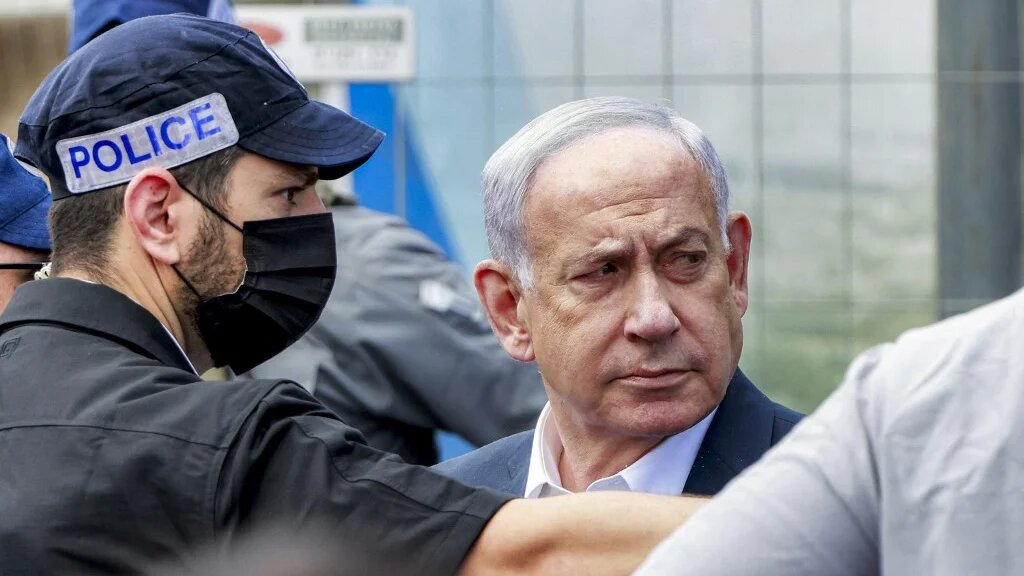 Israeli Prime Minister Benjamin Netanyahu visits the scene of a shooting in occupied East Jerusalem on 8 September 2025 (Menahem Kahana/AFP)