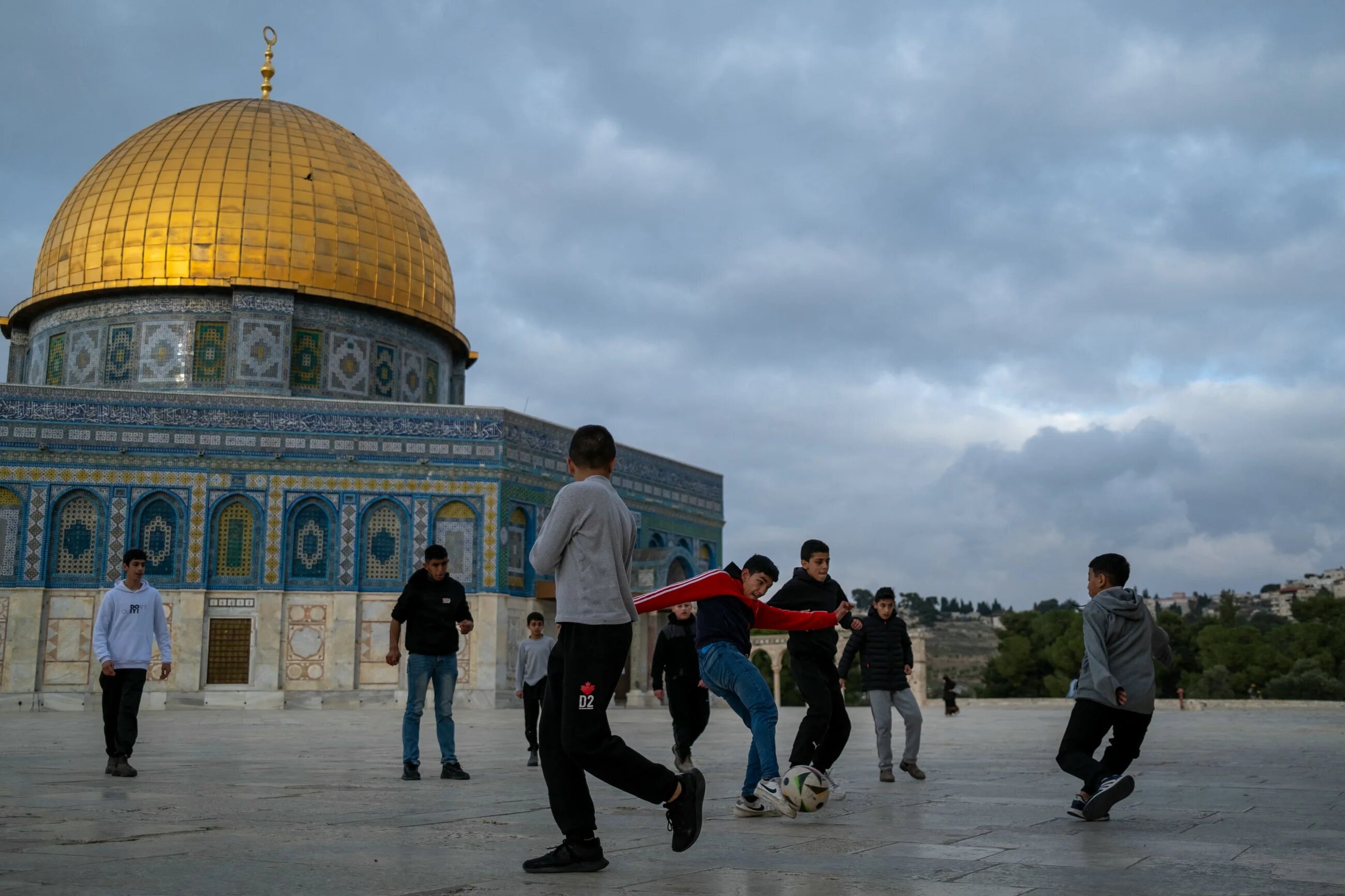 Children play soccer at the Al-Aqsa Mosque compound in Jerusalem on 11 February, 2025 (AFP/Jewel Samad)