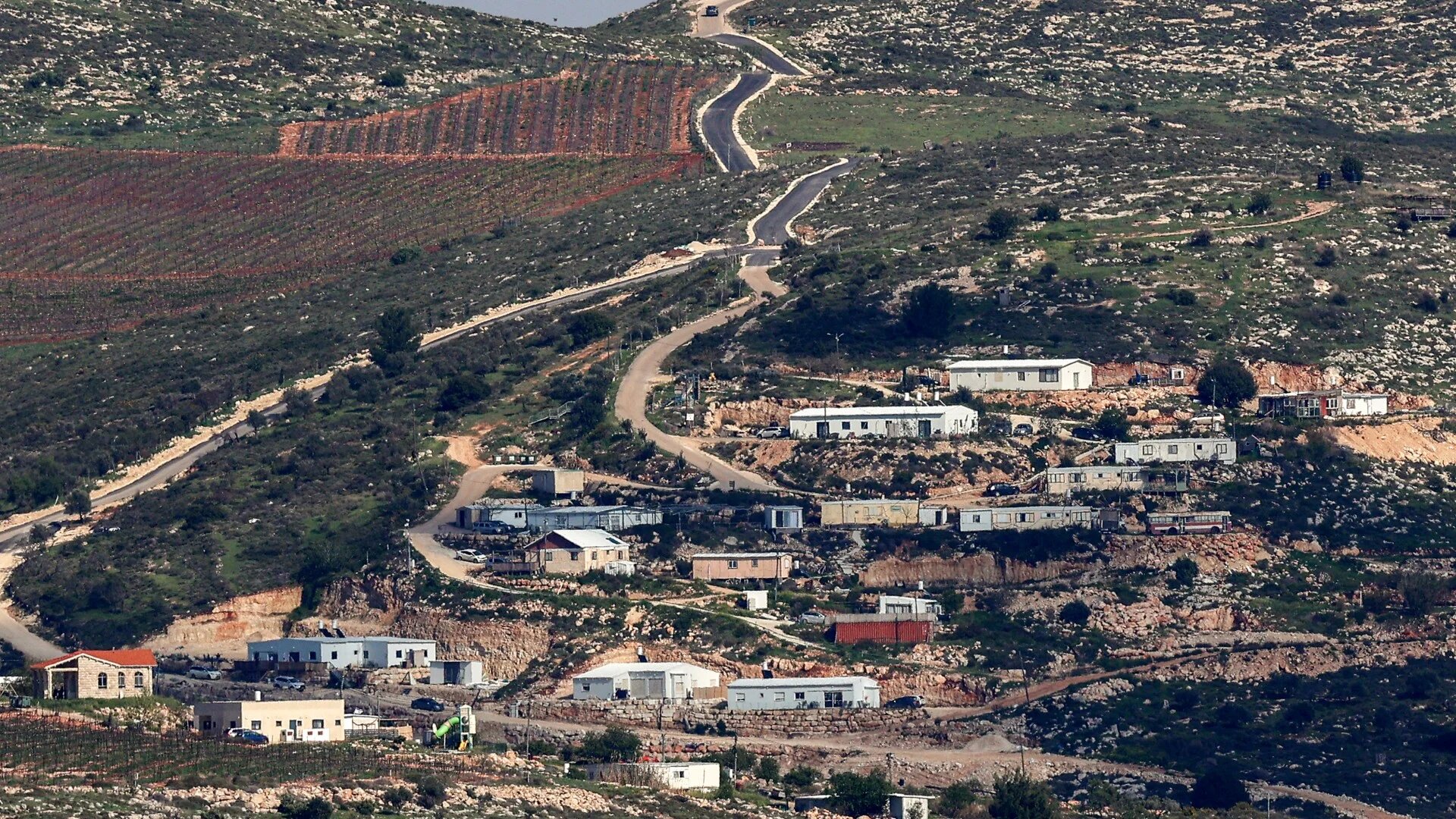 This picture taken from Nablus on 23 March 2025 shows east of the city the new expansion of the Israeli settlement of Elon Moreh in the occupied West Bank (AFP/Zain Jaafar)