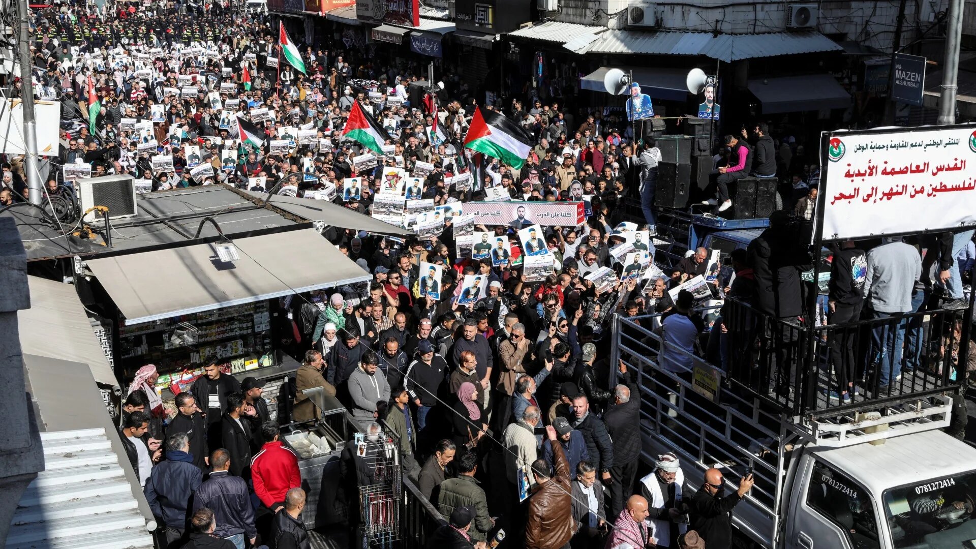 Jordanians protest in solidarity with Palestinians in the Jordanian capital Amman on 6 December 2024 (Alaa Al Sukhni/Reuters)