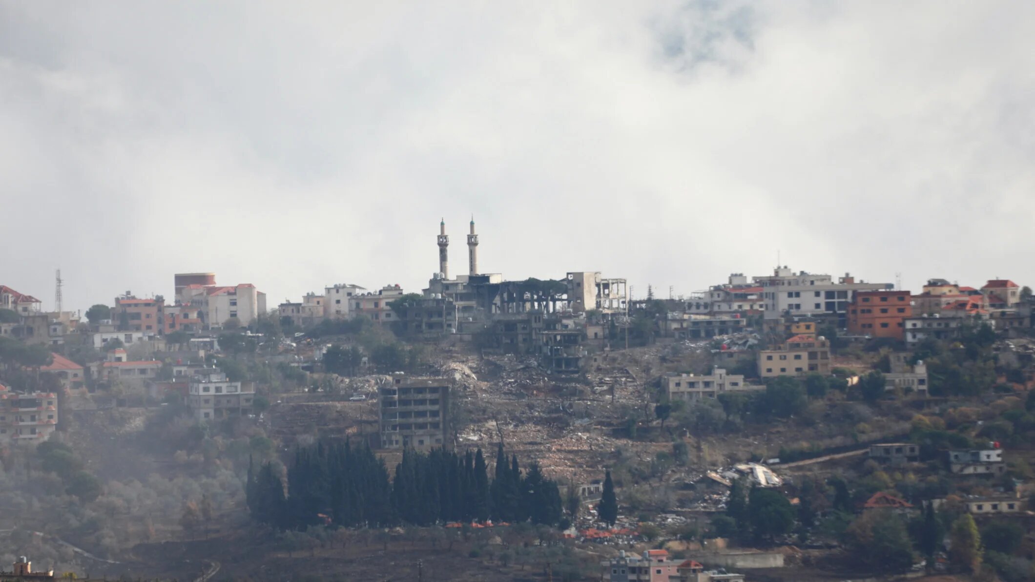 A view shows damaged buildings in Khiam, south Lebanon during the battles between Hezbollah and Israel on 19 November 2024 (Karamallah Daher/Reuters)