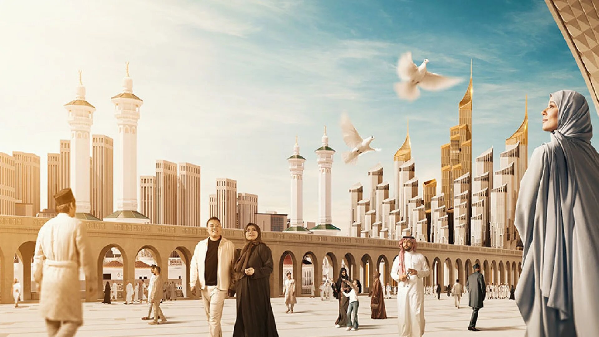 An illustrated projection shows new buildings that will form the new King Salman Gate in Mecca, announced by Saudi Arabia's crown prince on 15 October 2025 (RUA AlHaram AlMakki Company)