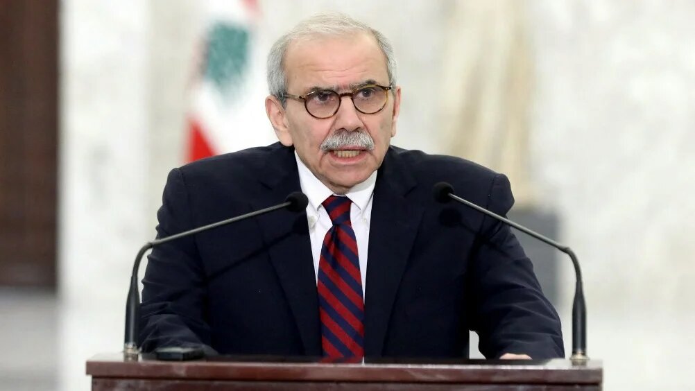 Lebanese Prime Minister Nawaf Salam speaks at the presidential palace in Baabda on 8 February 2025 (Lebanese Presidency/AFP)