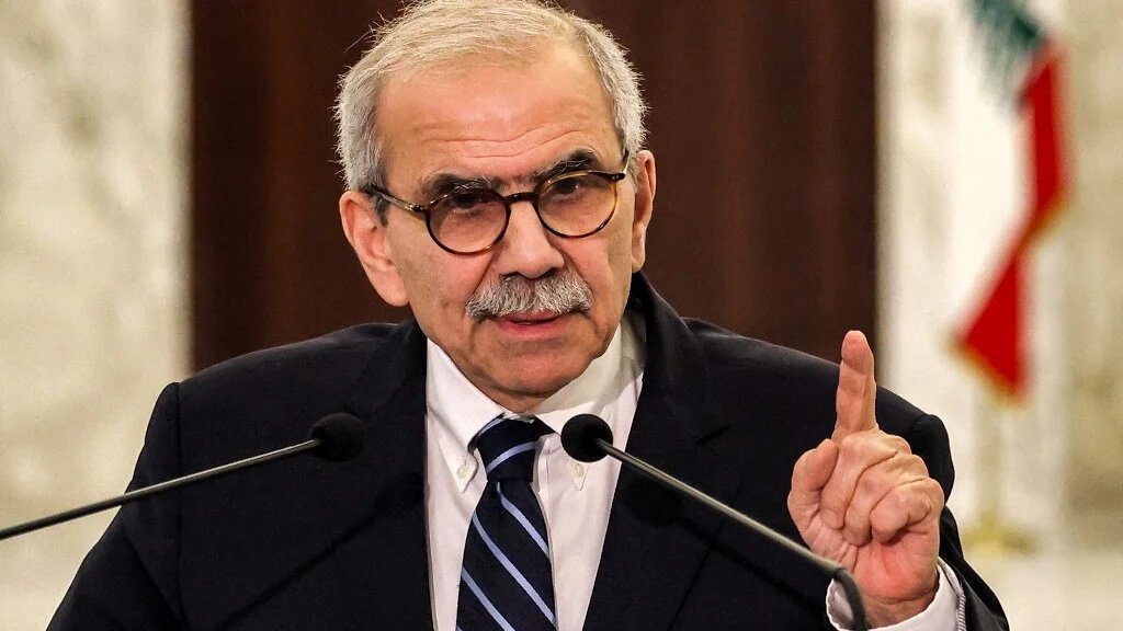 Nawaf Salam delivers a statement after being designated as Lebanon’s new prime minister at the presidential palace in Baabda on 14 January 2025 (Anwar Amro/AFP)