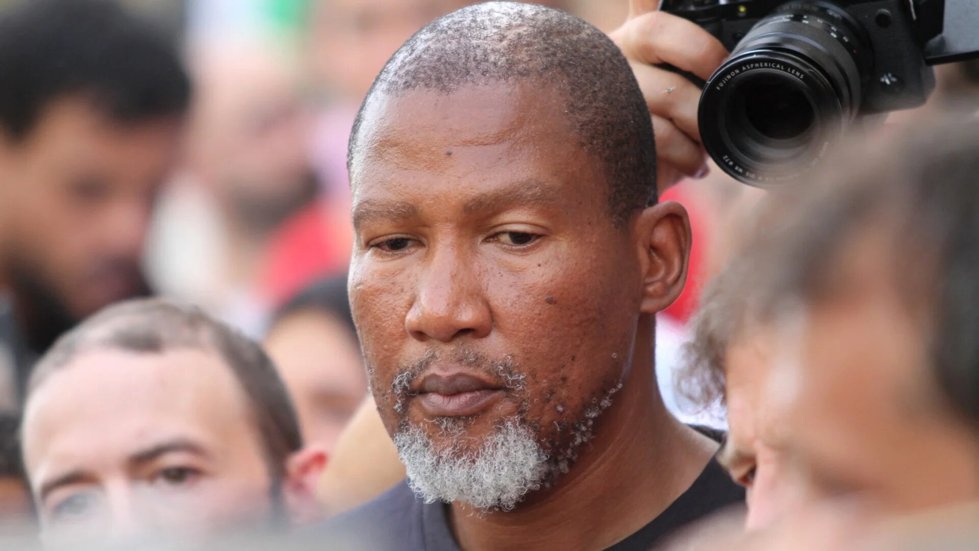 Mandla Mandela, the grandson of late South African president Nelson Mandela, attends a press conference by the Global Sumud Flotilla in Tunis on 9 September 2025 (Hasan Mrad/AFP)