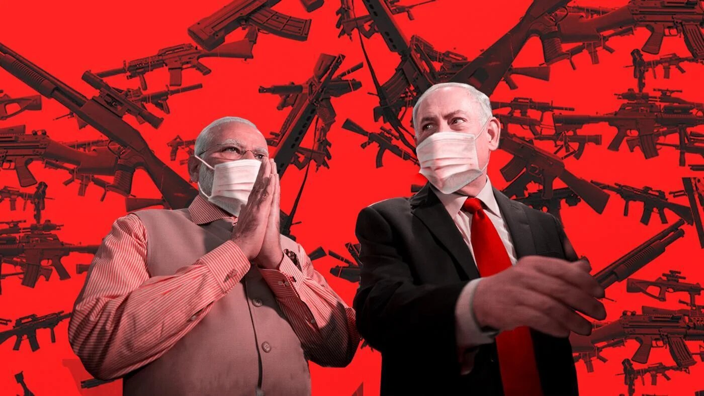 Les liens entre l’Inde et Israël se sont resserrés ces dernières années, en particulier sous Modi et Netanyahou, le commerce des armes constituant le fondement de leur relation (MEE/illustration de Mohamad Elaasar)