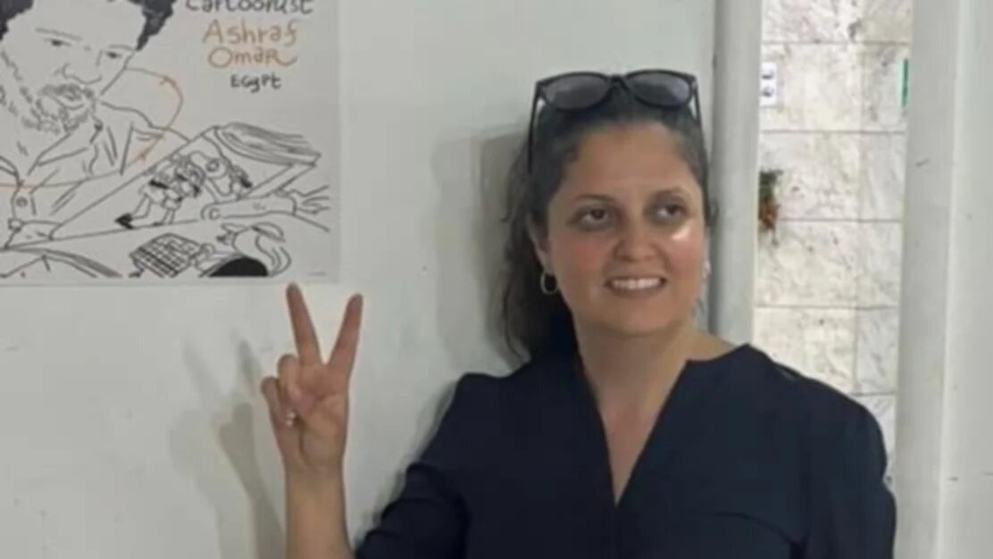 Nada Mougheeth, wife of detained Egyptian cartoonist Ashraf Omar (Facebook)