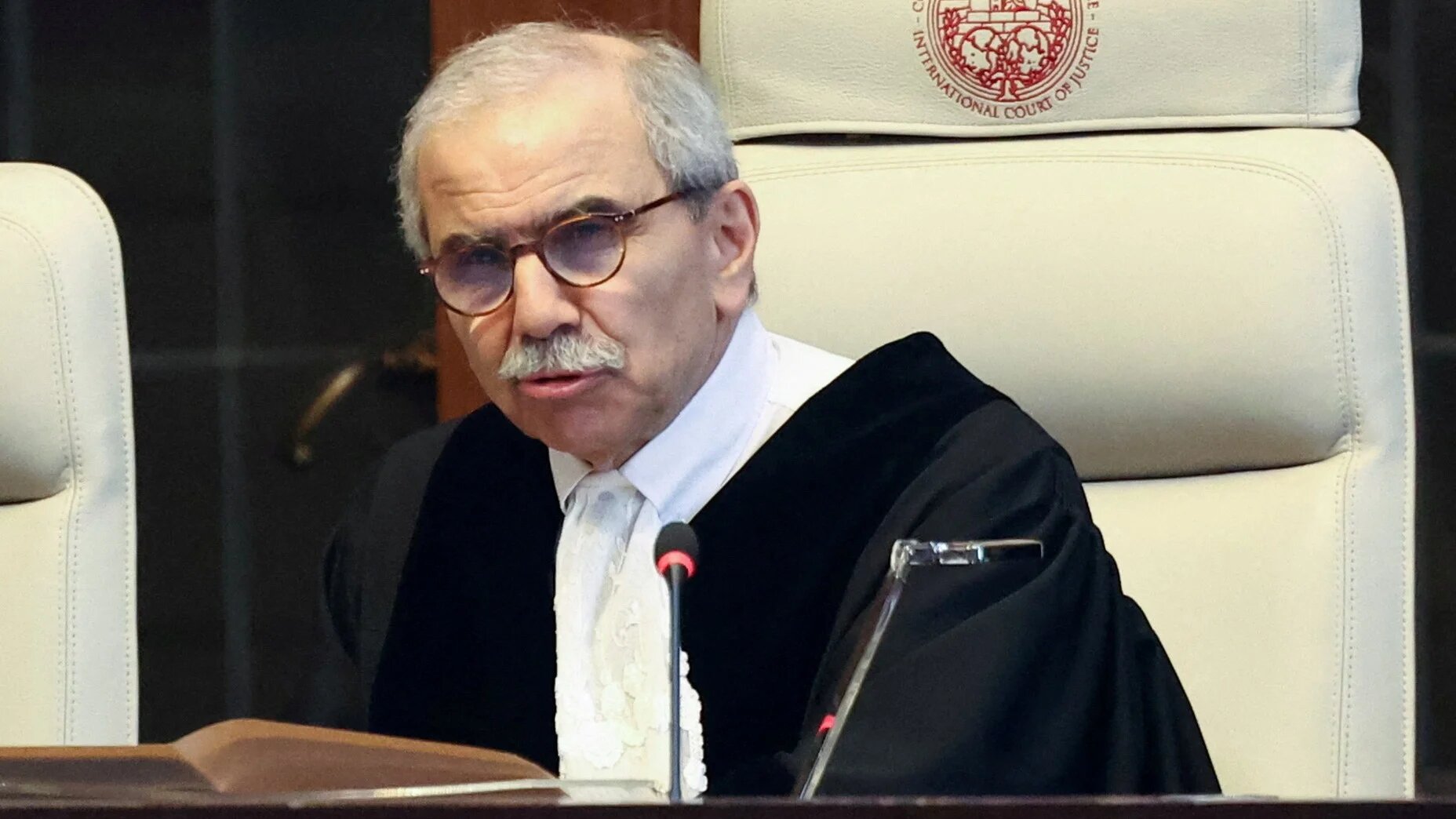 Judge Nawaf Salam, president of the International Court of Justice (ICJ), speaks at a hearing in The Hague, Netherlands on 16 May 2024 (Reuters/Yves Herman)