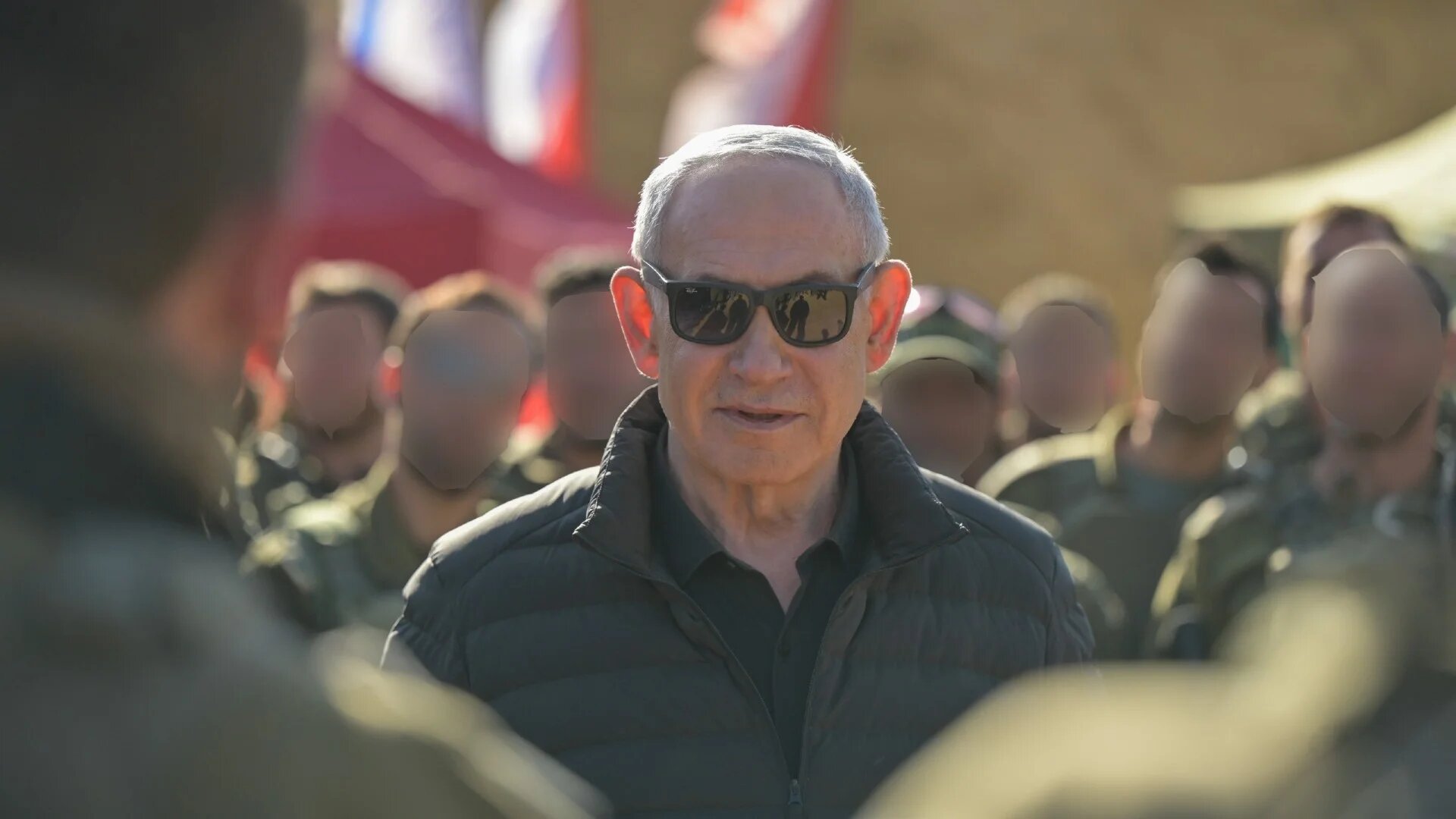Prime Minister Benjamin Netanyahu meets Israeli soldiers, whose faces are blurred, in an Israeli military outpost in southern Syria on 19 November 2025 (X/Benjamin Netanyahu)