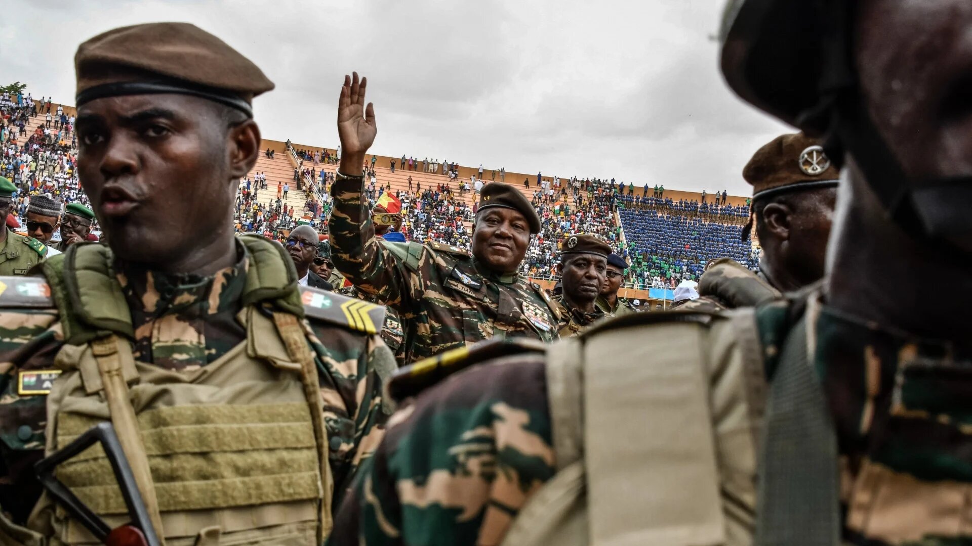 General Abdourahamane Tiani (C), the head of the military government in Niger, in Niamey on 26 July 2024 (Boureima Hama/AFP)