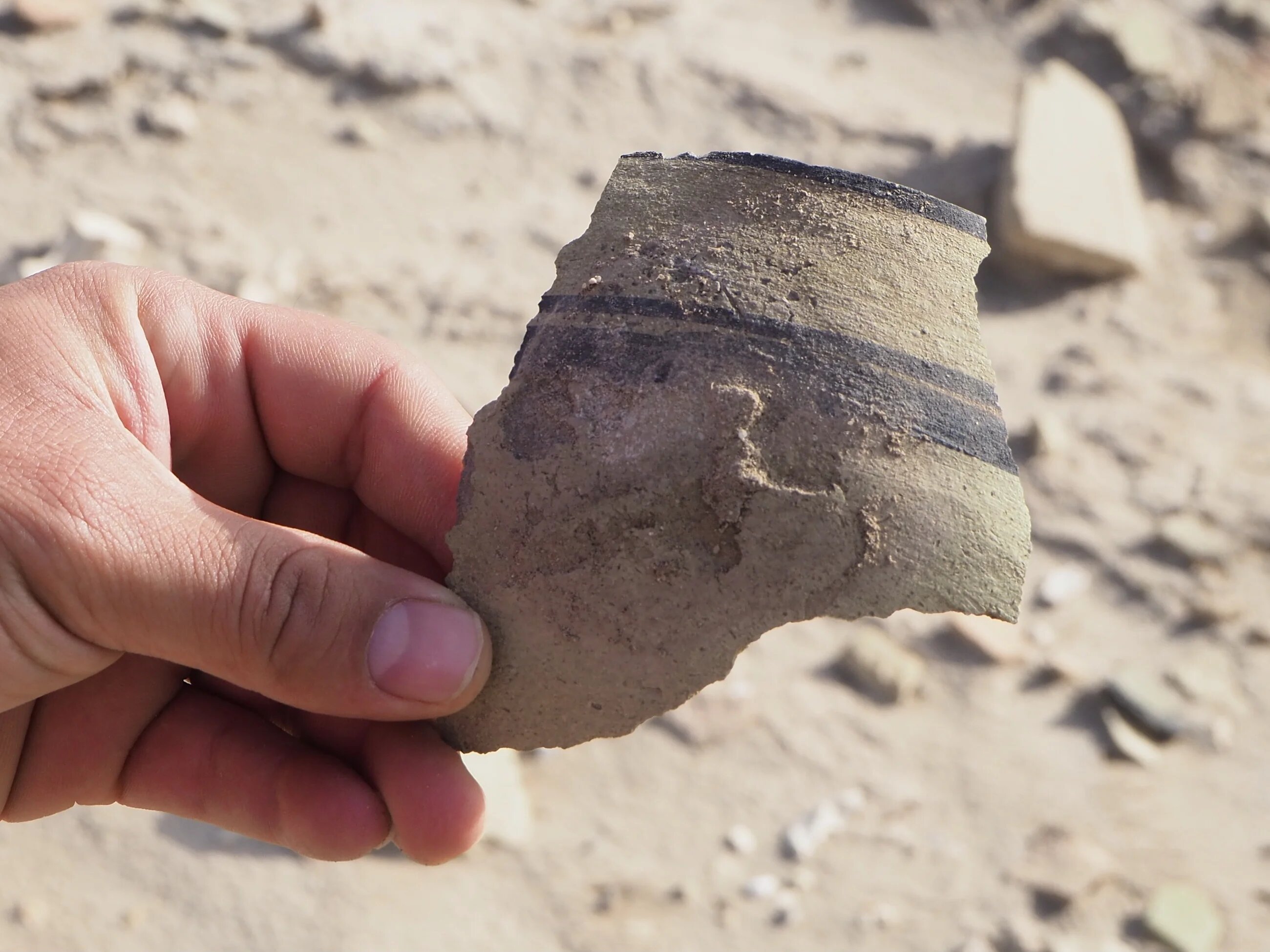 A shard of pottery found on the ground at Eridu, Iraq