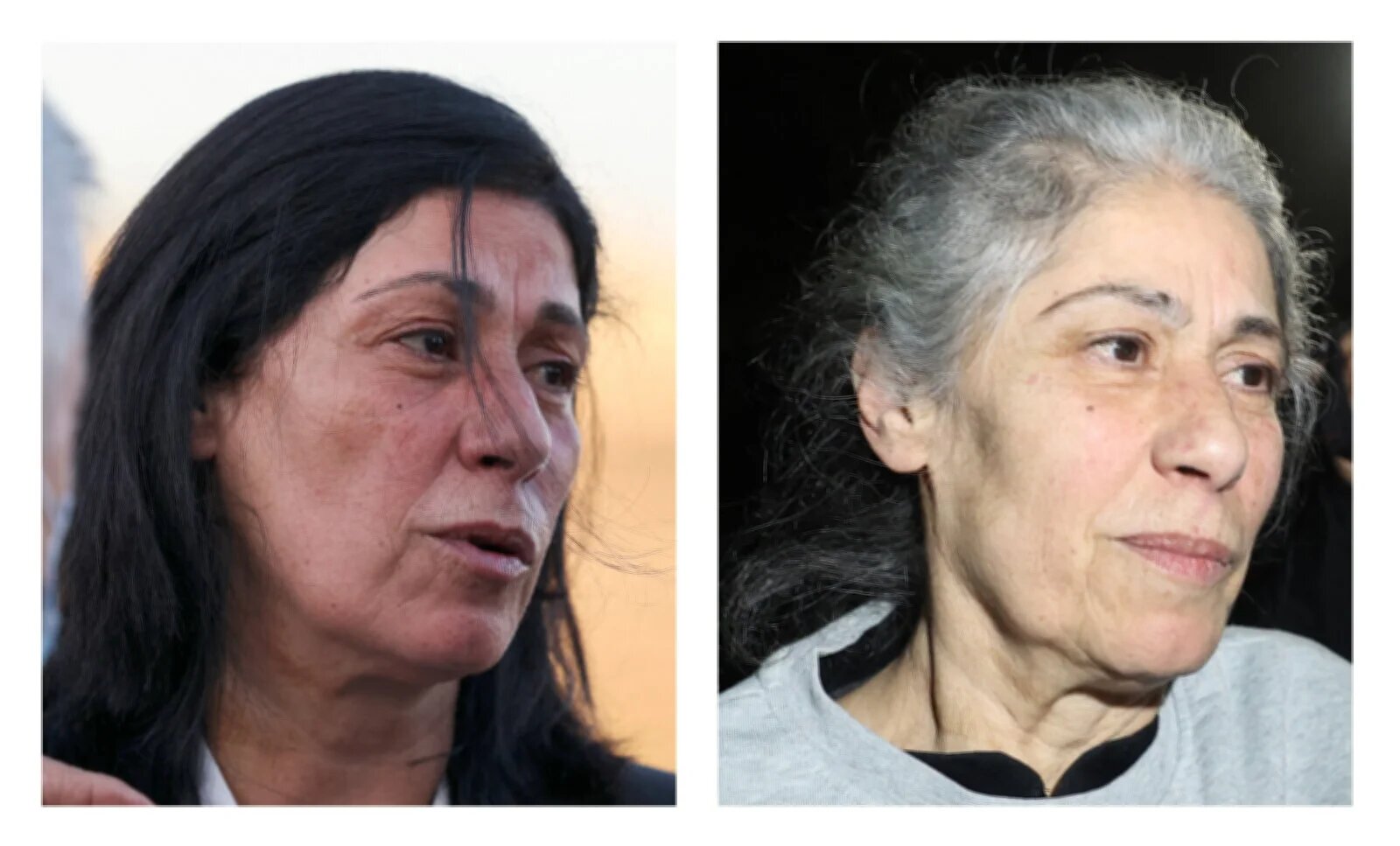 Khalida Jarrar, pictured in the West Bank, left after her release from jail in September 2021, and right, after her release in January 2025 (AFP)