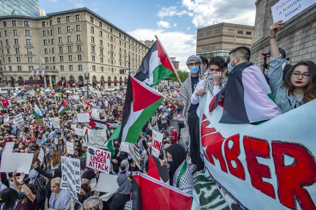 Thousands gather during a rally to support Palestine at Copley Square in Boston, Massachusetts on 15 May 2021.
