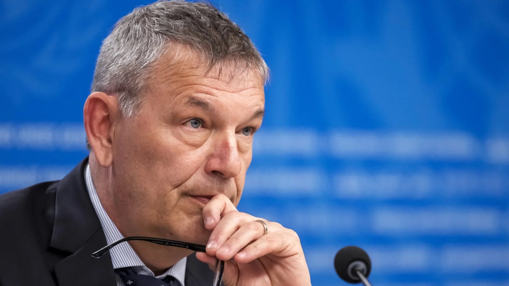 Unrwa Commissioner-General Philippe Lazzarini speaks at a press conference on the situation in the Gaza Strip, held at the United Nations offices in Geneva on 10 March 2025 (AFP)