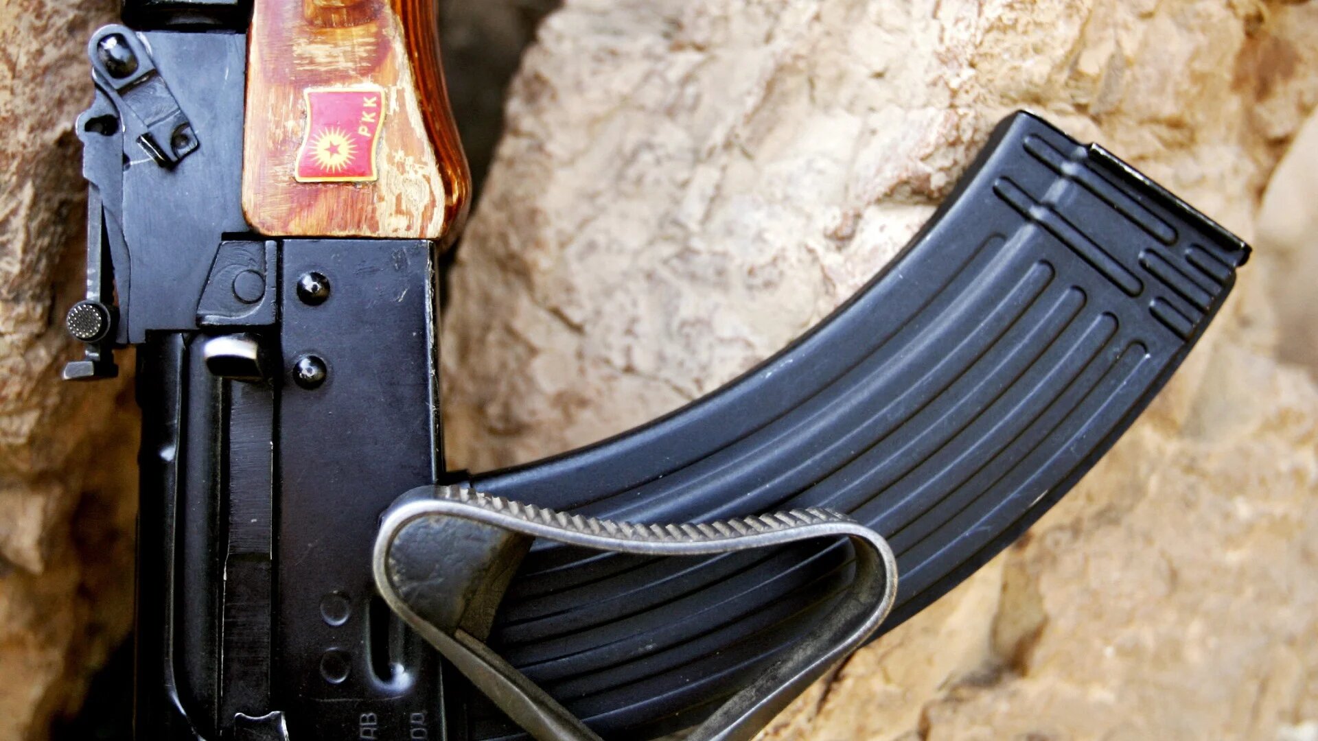 A rifle with PKK sign is pictured in northern Iraq (Mustafa Ozer/AFP/file photo)