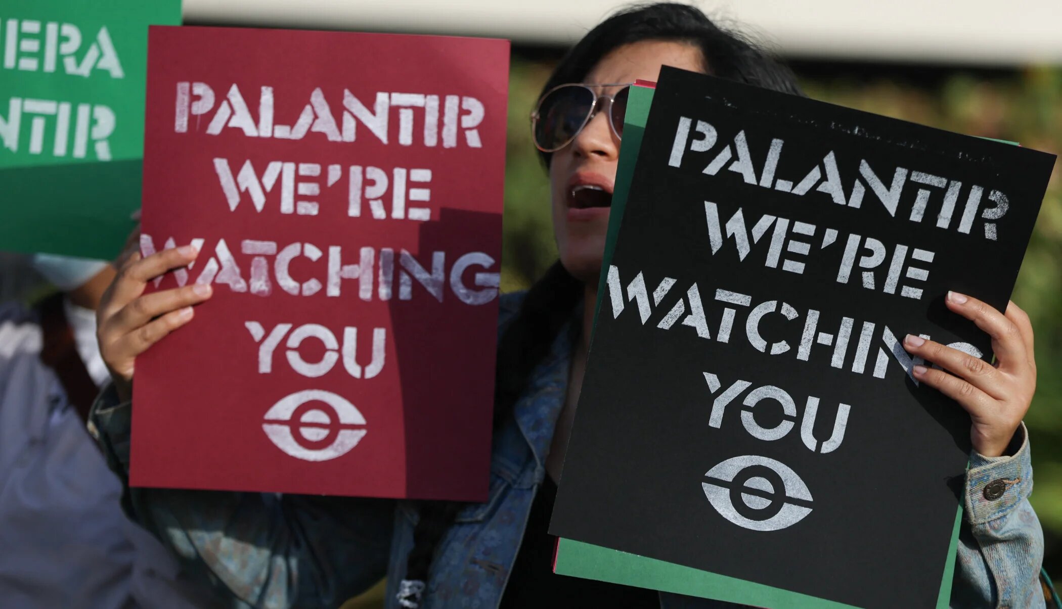 Protesters make themselves heard near Palantir’s new headquarters on 3 March 2026 in Aventura, Florida, US (AFP)